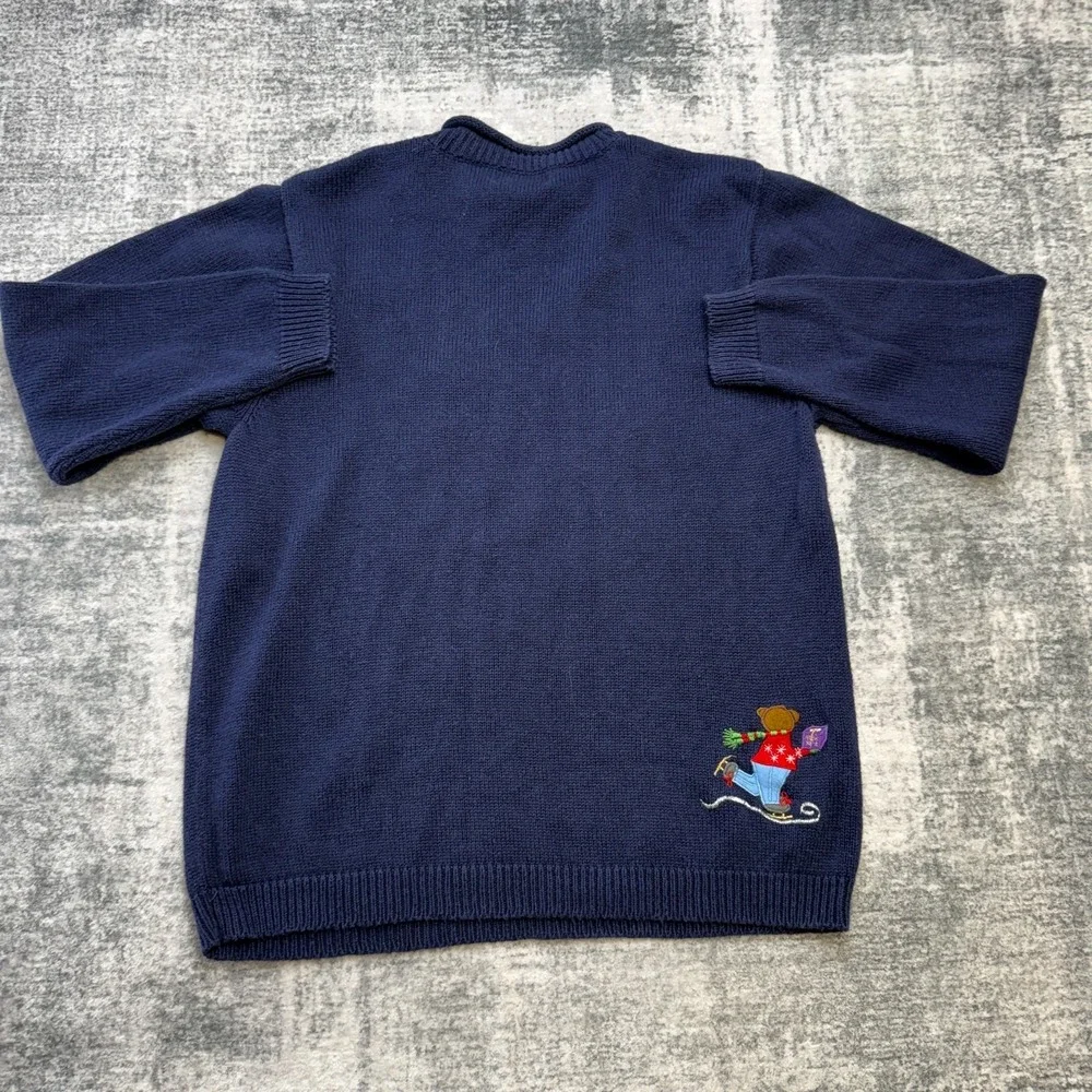 VTG Christmas Sweater Womens Large Blue Teddy Bear‎ Skating Roll Neck 90s Party